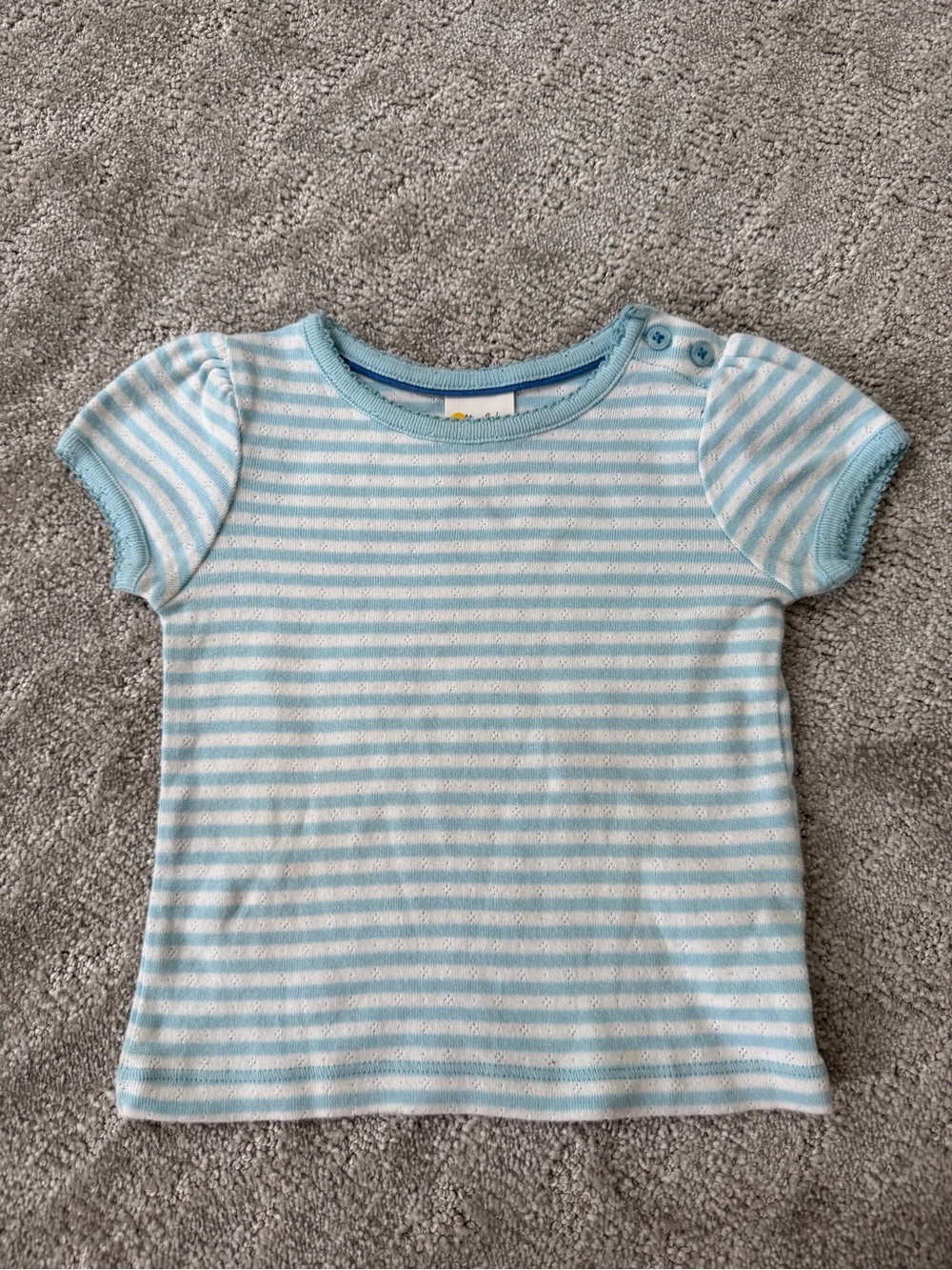 Mini Boden Short Sleeve Pointelle Top in Glacier Blue Stripe Size 2-3 Years